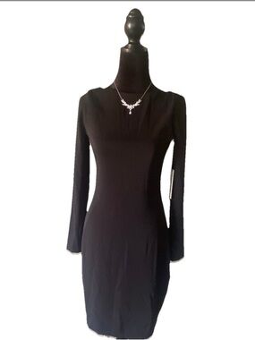 L’AGENCE Renae Matte Black Jersey Dress + Silver Rhinestone Necklace size 2